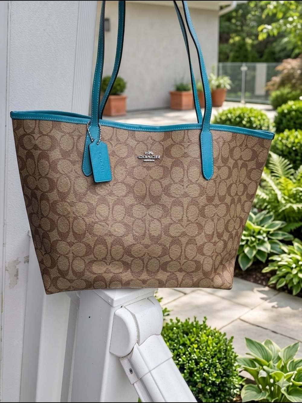 Coach Signature City Tote In Khaki Teal 5696 (NWT)